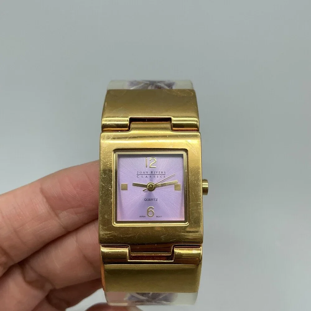 Joan Rivers Womens Watch 24mm Purple Dial Clear Floral Gold Tone New Battery